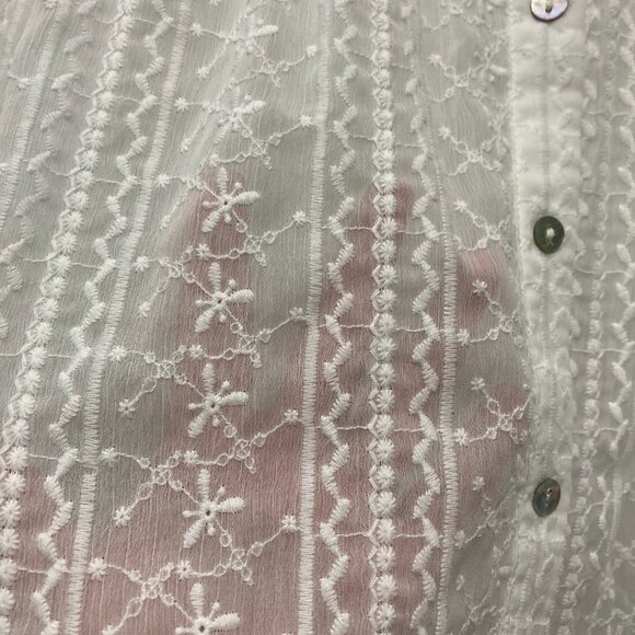 ZARA Long Sleeve Button Down Crop Top Eyelet Embroidered Semi sheer White M - Picture 11 of 11
